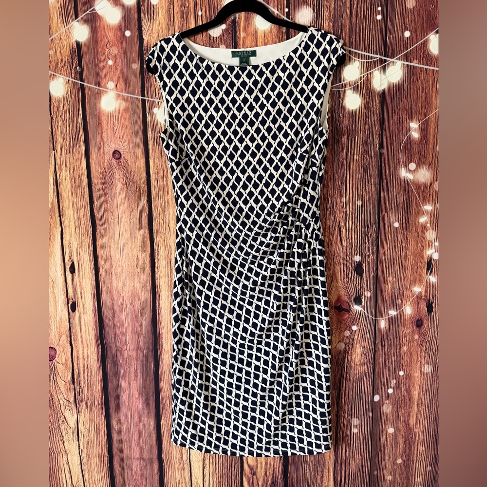 Ralph Lauren Black and White Patterned Midi Dress